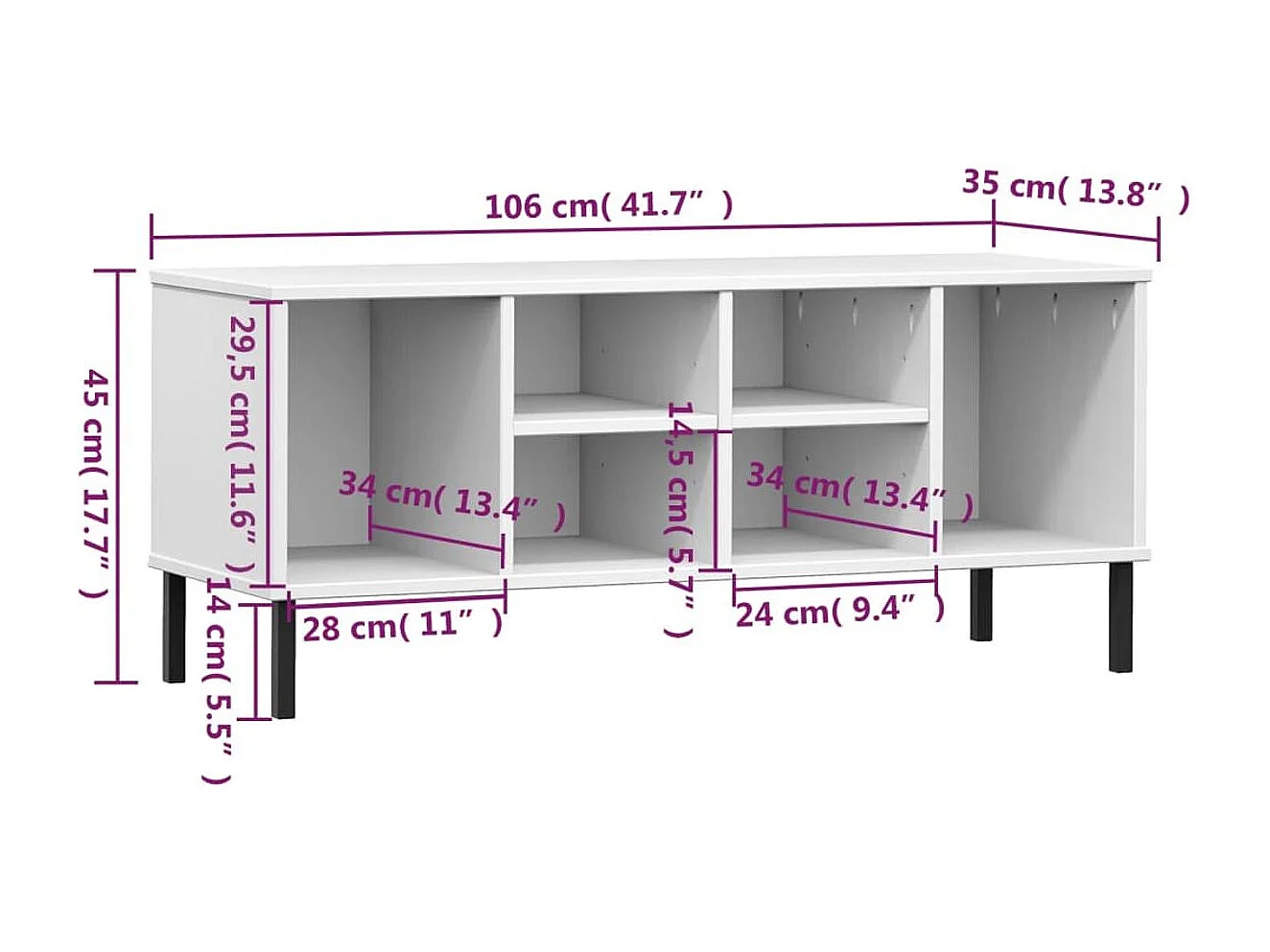 Zapatero Oslo 6 compartimentos madera blanco 45x106x35 cm