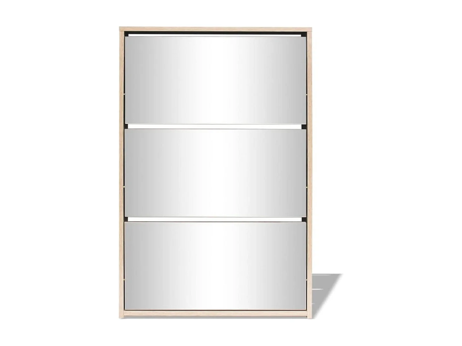 Schuhschrank mit 3 Fächern Spiegel Eiche-Optik 63x17x102,5 cm