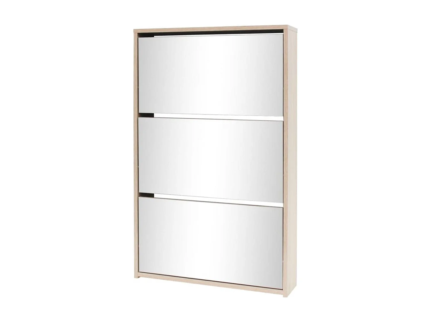 Schuhschrank mit 3 Fächern Spiegel Eiche-Optik 63x17x102,5 cm