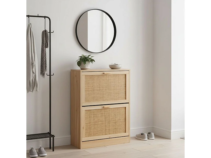 Étagère à chaussures moderne en mélamine et rotin, 60 x 82 x 24 cm