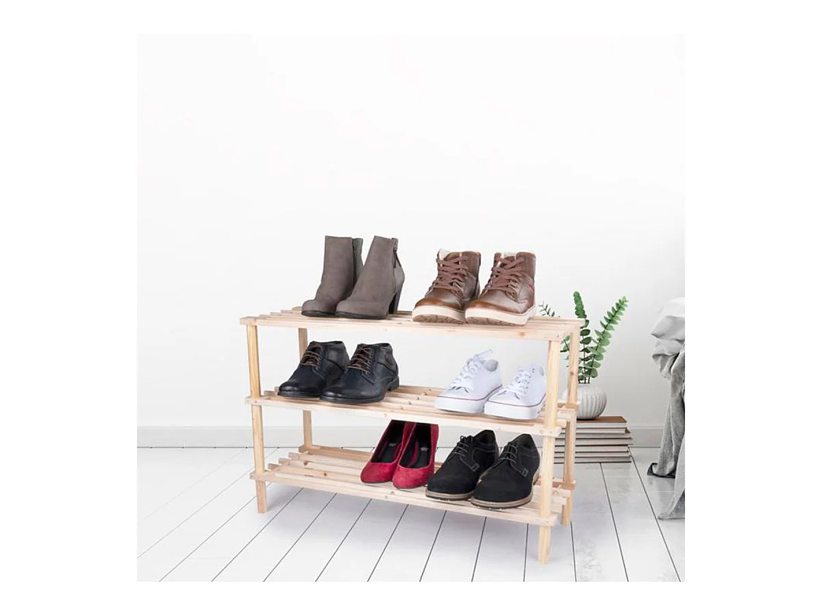 Zapatero Alpina 3 niveles 10 pares madera 48,5x74x26 cm