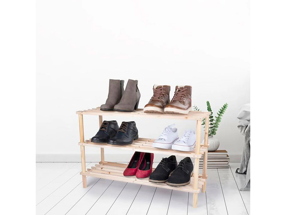 Zapatero Alpina 3 niveles 10 pares madera 48,5x74x26 cm