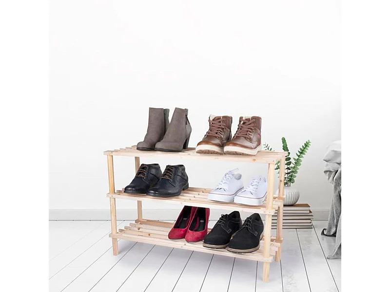 Zapatero Alpina 3 niveles 10 pares madera 48,5x74x26 cm