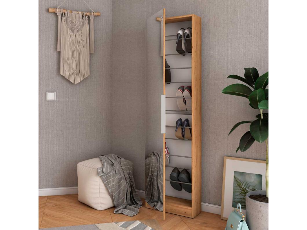 Zapatero Trend 1 puerta + espejo natural 180x50x18 cm