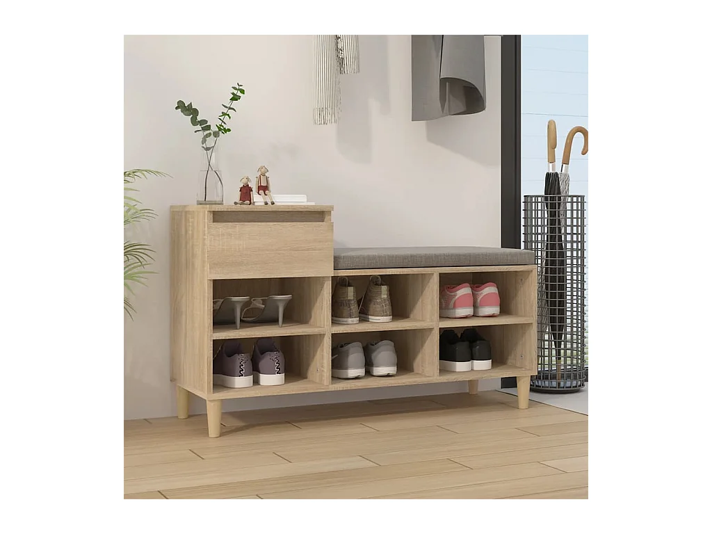 Mueble zapatero 1 cajón 6 compartimentos roble claro 60x102x36 cm