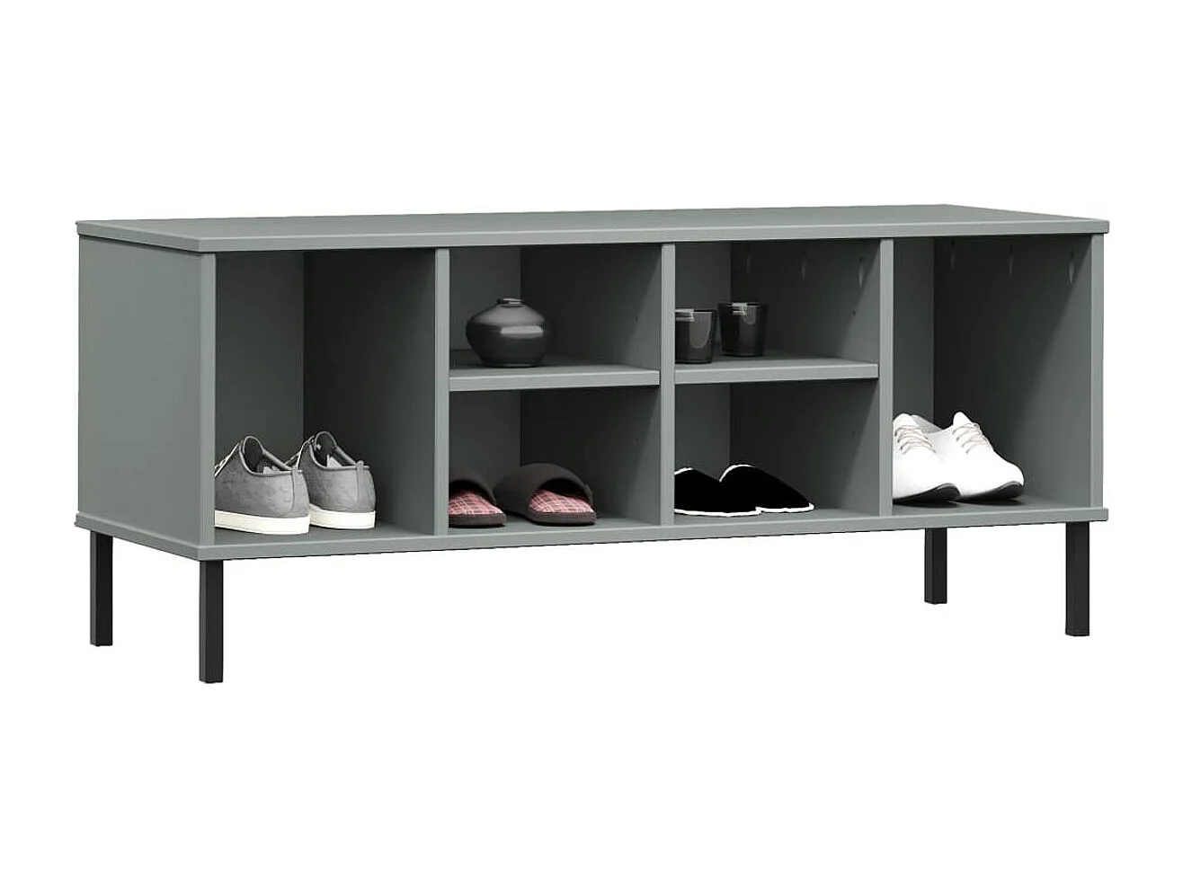Schuhregal OSLO mit Metallbeinen Grau 106x35x45 cm Massivholz