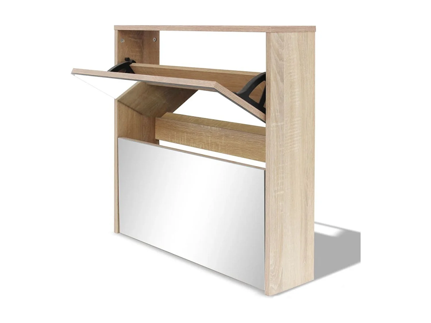 Schuhschrank mit 2 Fächern Spiegel Eiche-Optik 63x17x67 cm