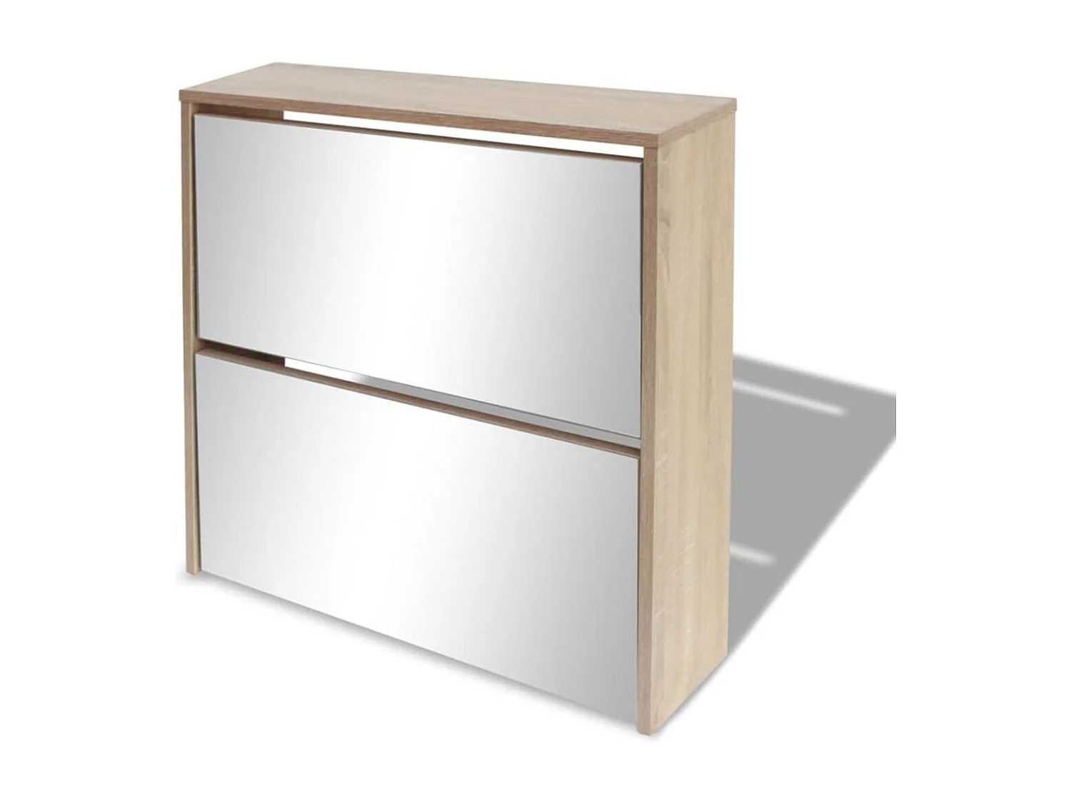 Schuhschrank mit 2 Fächern Spiegel Eiche-Optik 63x17x67 cm