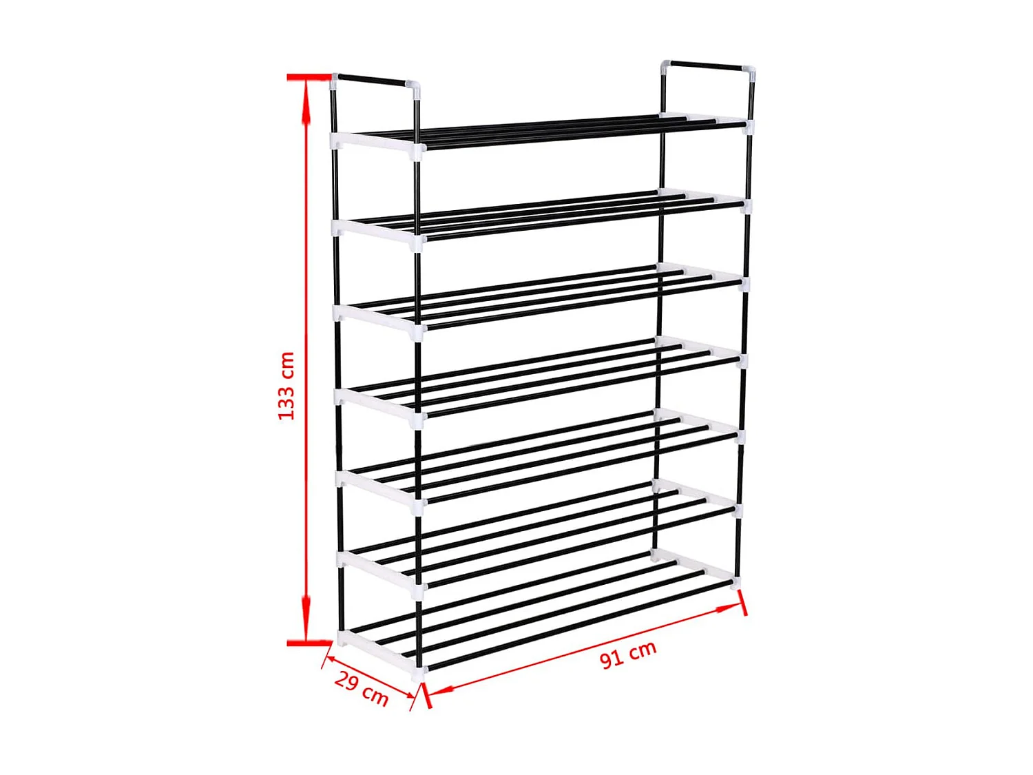 Schuhregal mit 7 Etagen Metall und Kunststoff Schwarz