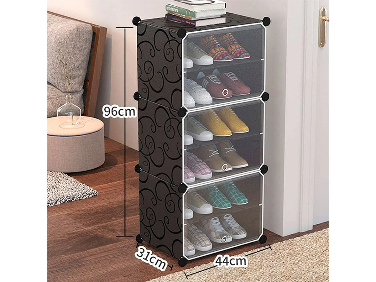 Armario zapatero WS-0856-20 negro/transparente 44x31x96 cm