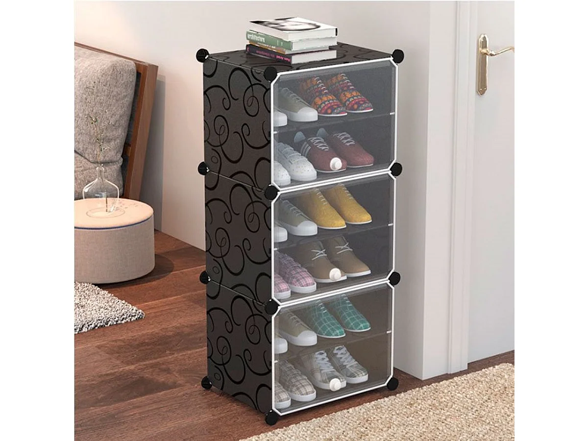 Armario zapatero WS-0856-20 negro/transparente 44x31x96 cm