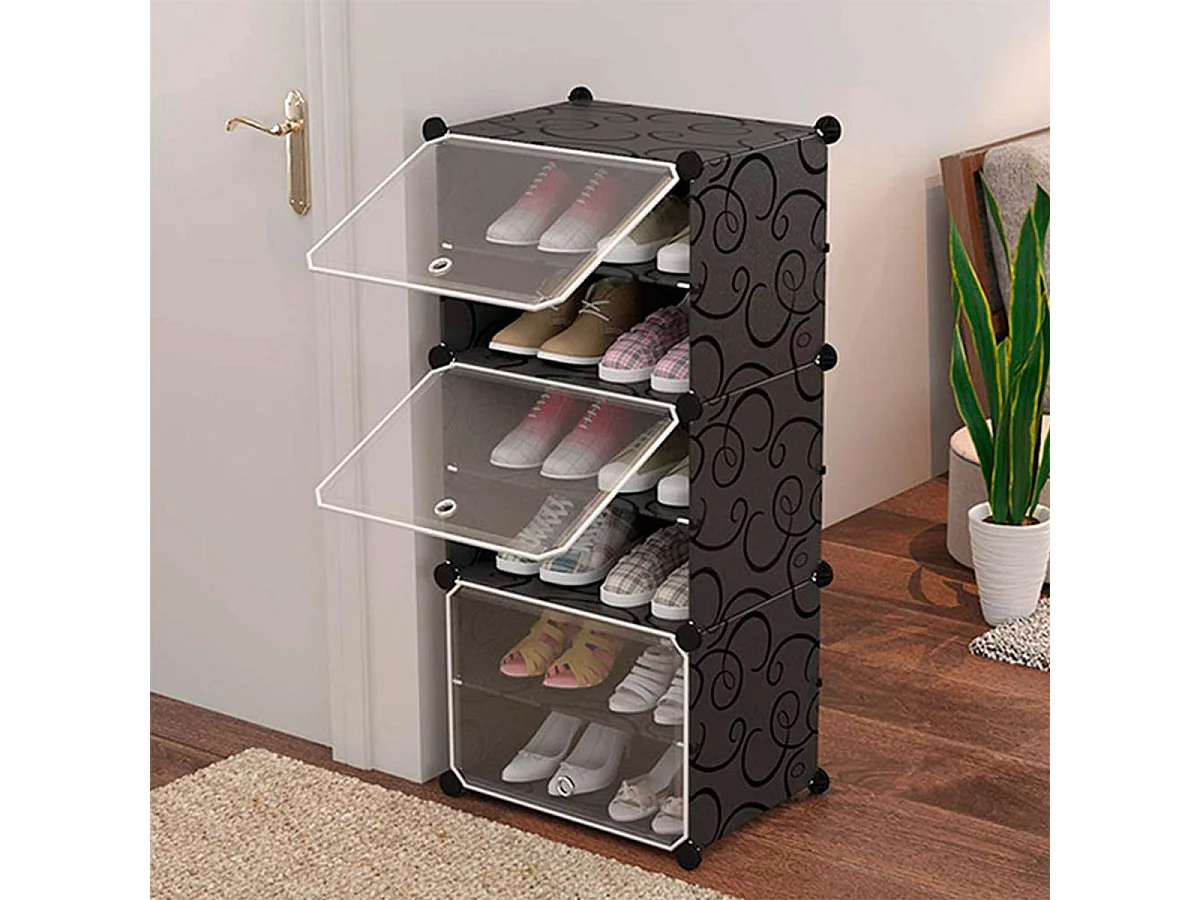 Armario zapatero WS-0856-20 negro/transparente 44x31x96 cm