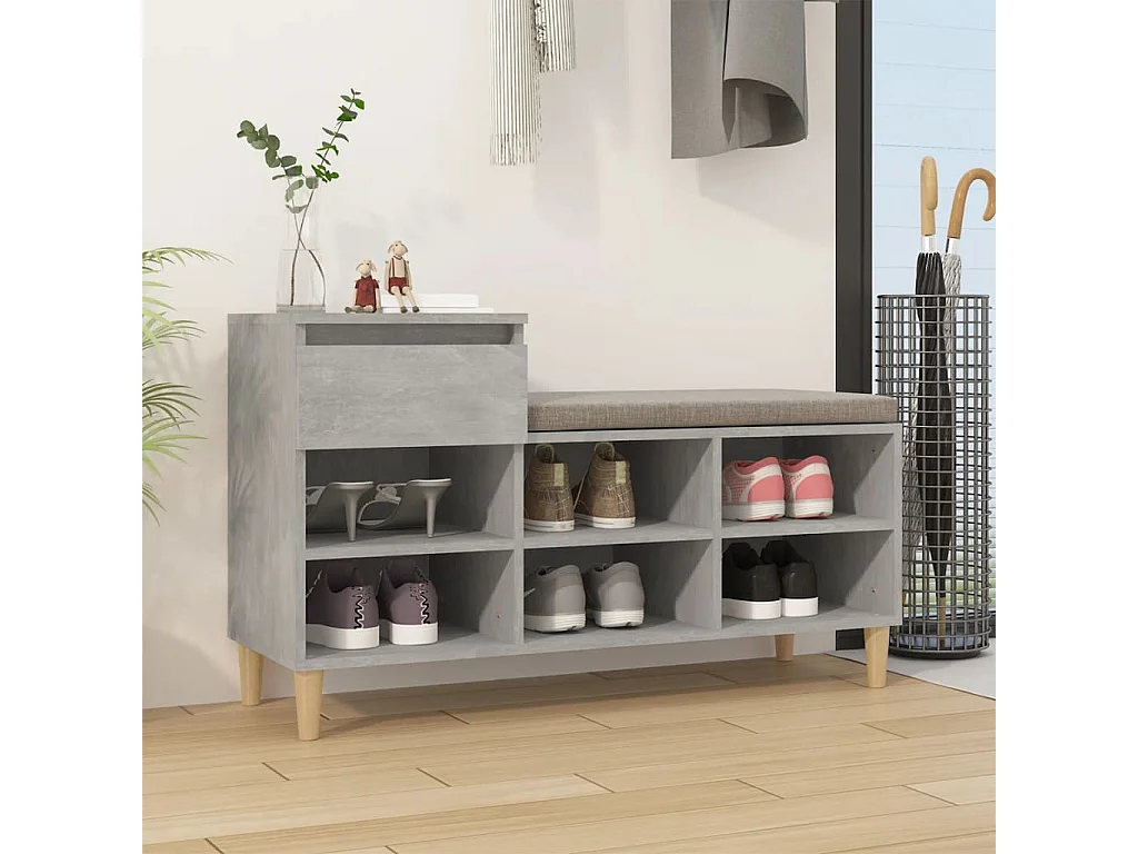 Mueble zapatero 1 cajón 6 compartimentos gris hormigón 60x102x36 cm