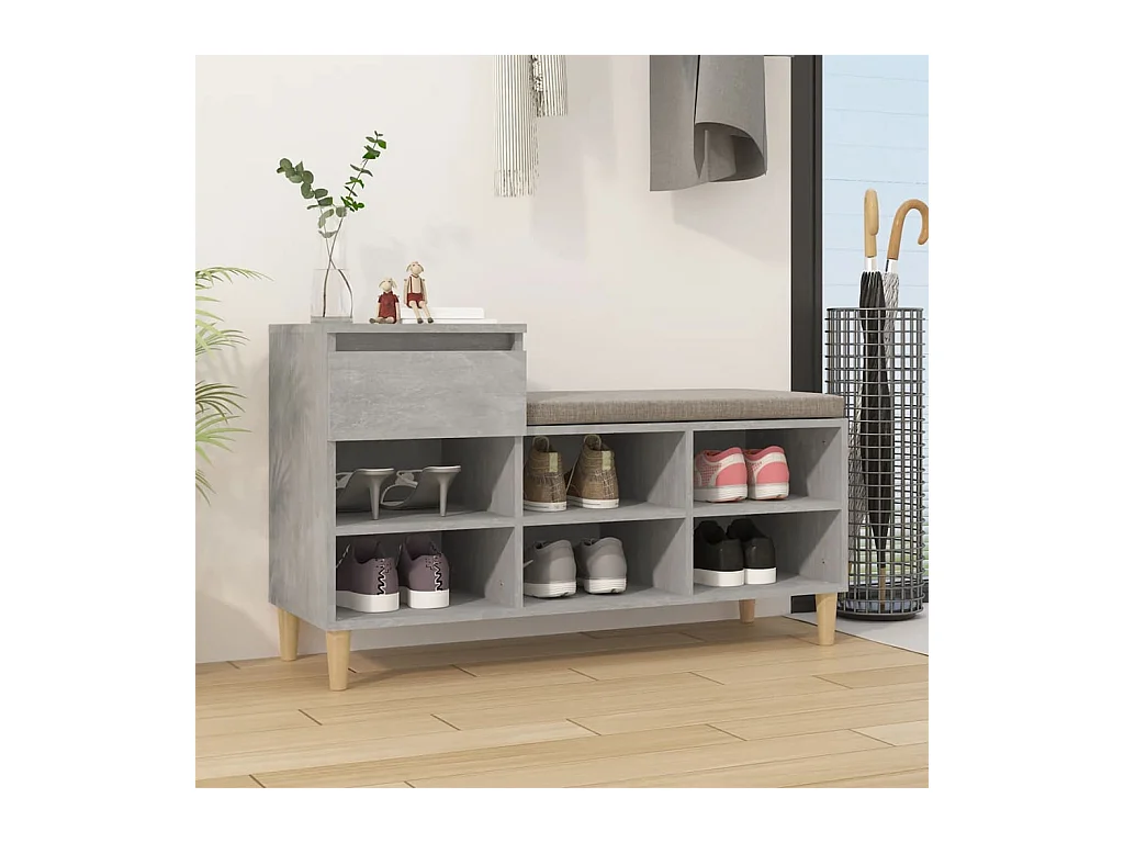 Mueble zapatero 1 cajón 6 compartimentos gris hormigón 60x102x36 cm