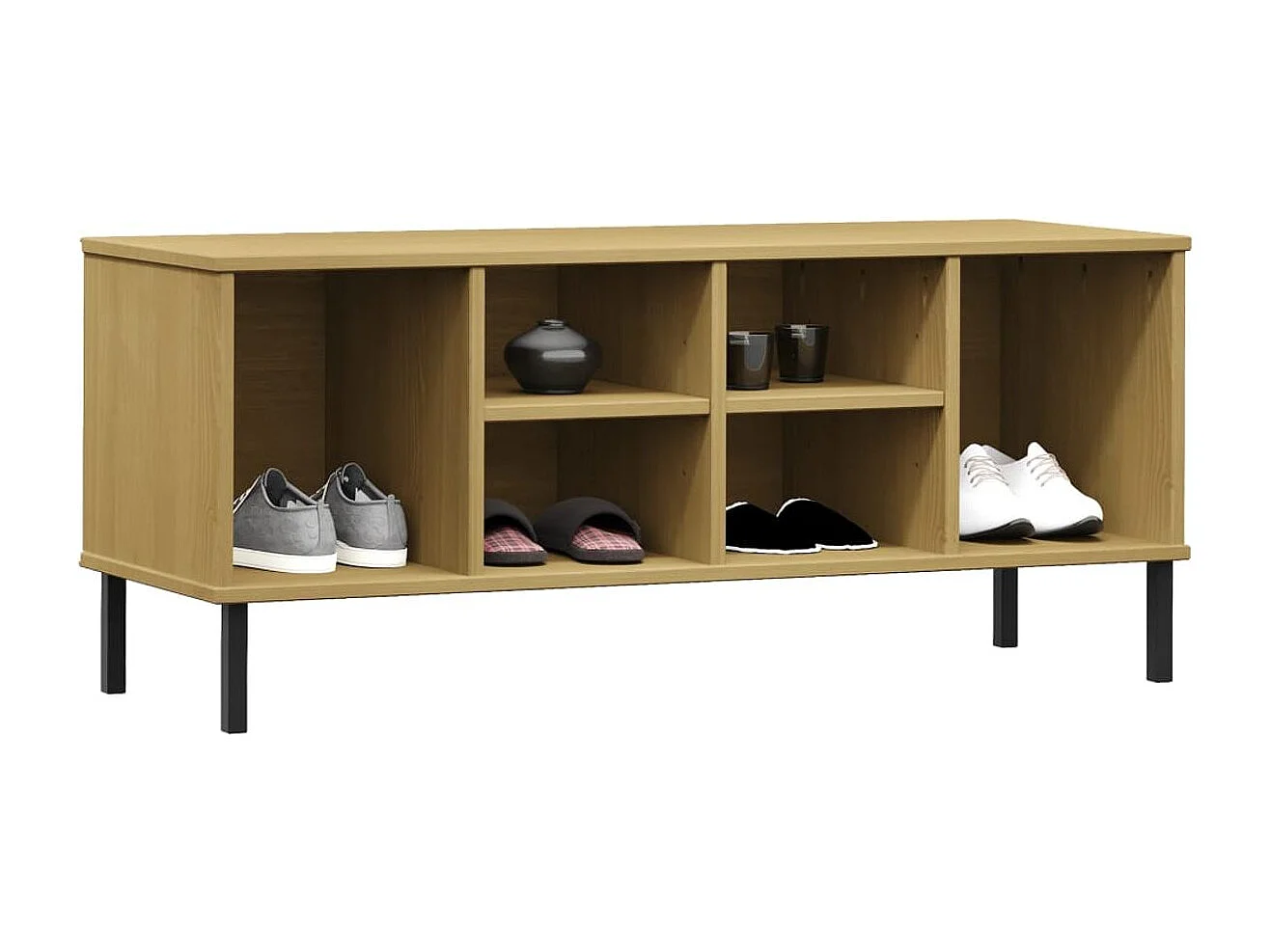 Schuhregal OSLO mit Metallbeinen Braun 106x35x45 cm Massivholz
