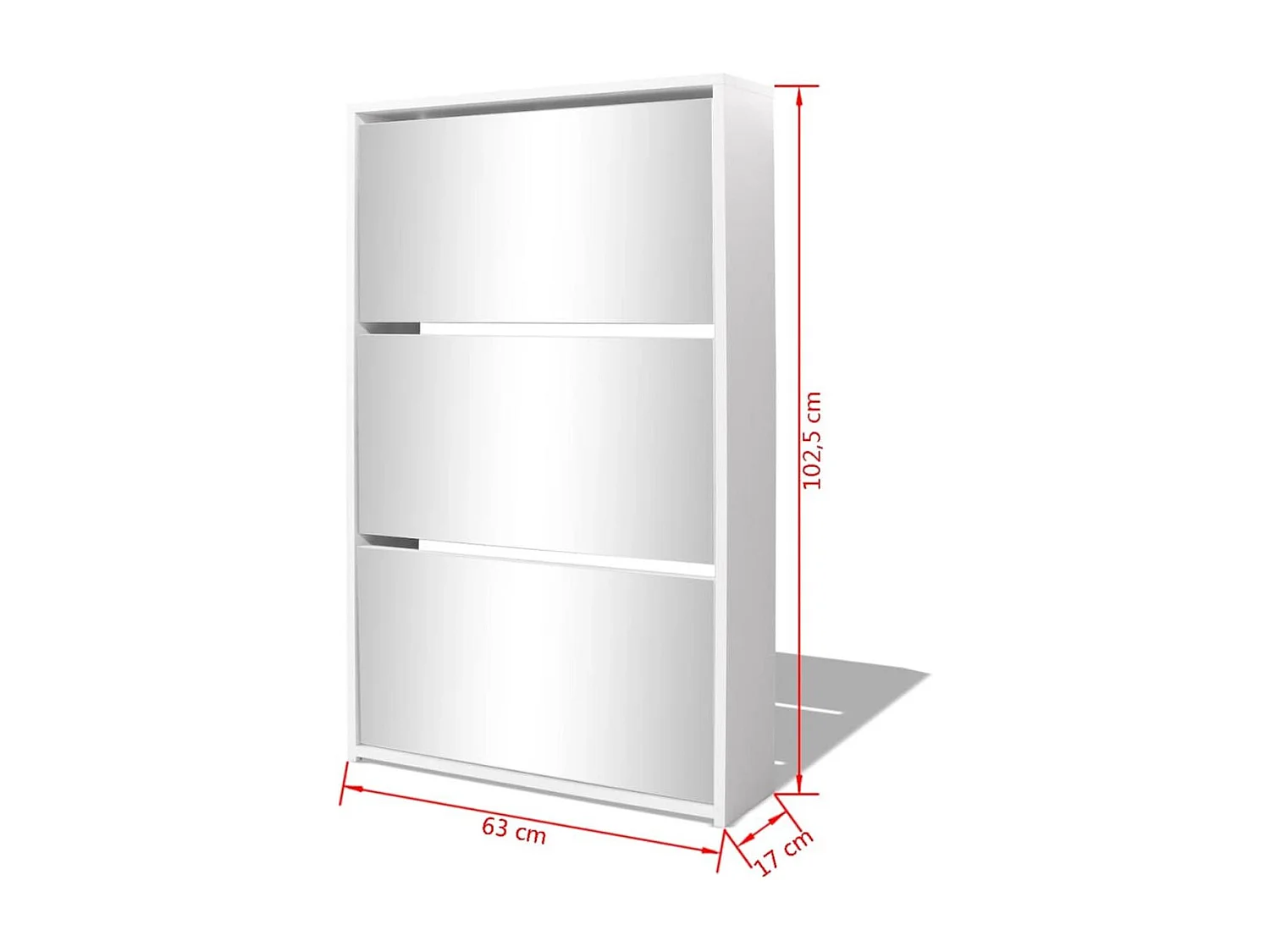 Schuhschrank mit 3 Fächern Spiegel Weiß 63x17x102,5 cm