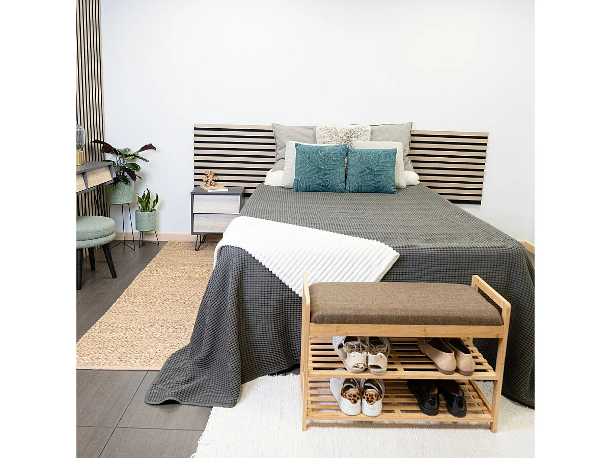 Banco zapatero MOA Vinthera 2 estantes con asiento acolchado natural 50x70x30 cm