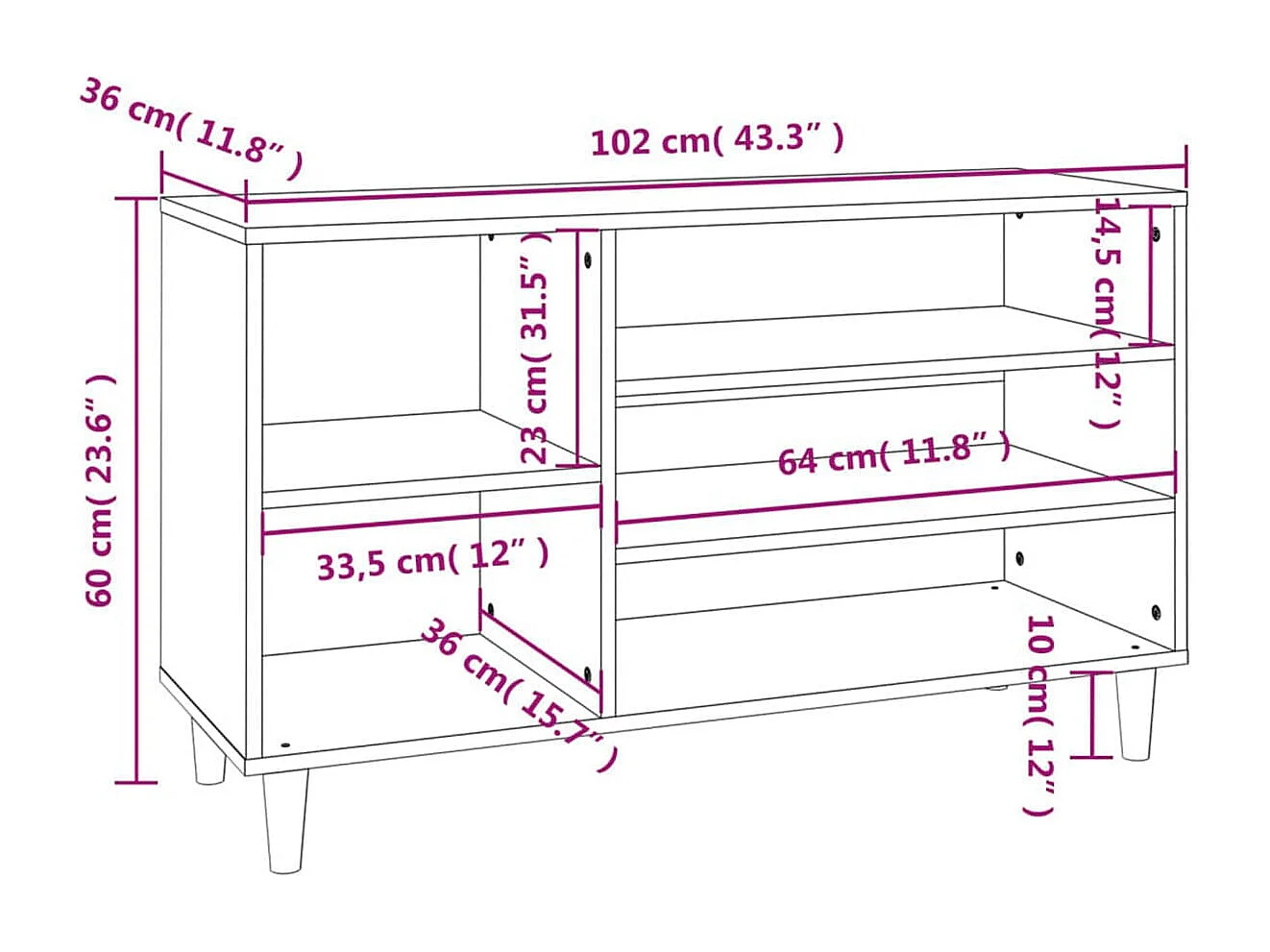 Mueble zapatero 5 compartimentos madera blanco brillo 60x102x36 cm