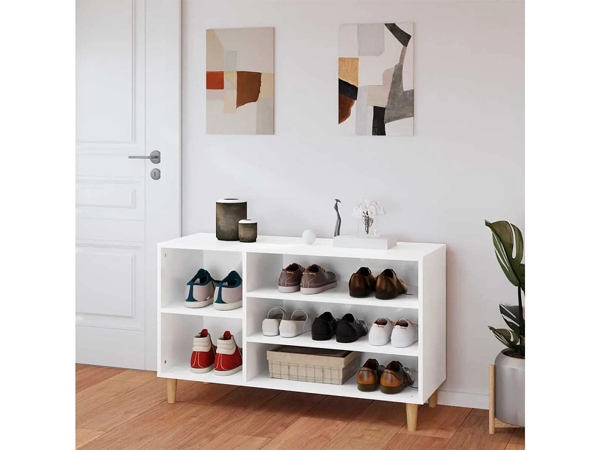 Schuhregal Hochglanz-Weiß 102x36x60 cm Holzwerkstoff