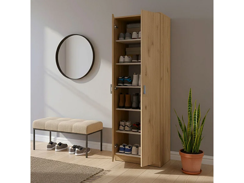 Zapatero Sena puertas abatibles 6 estantes natural 170,5x60,2x35 cm