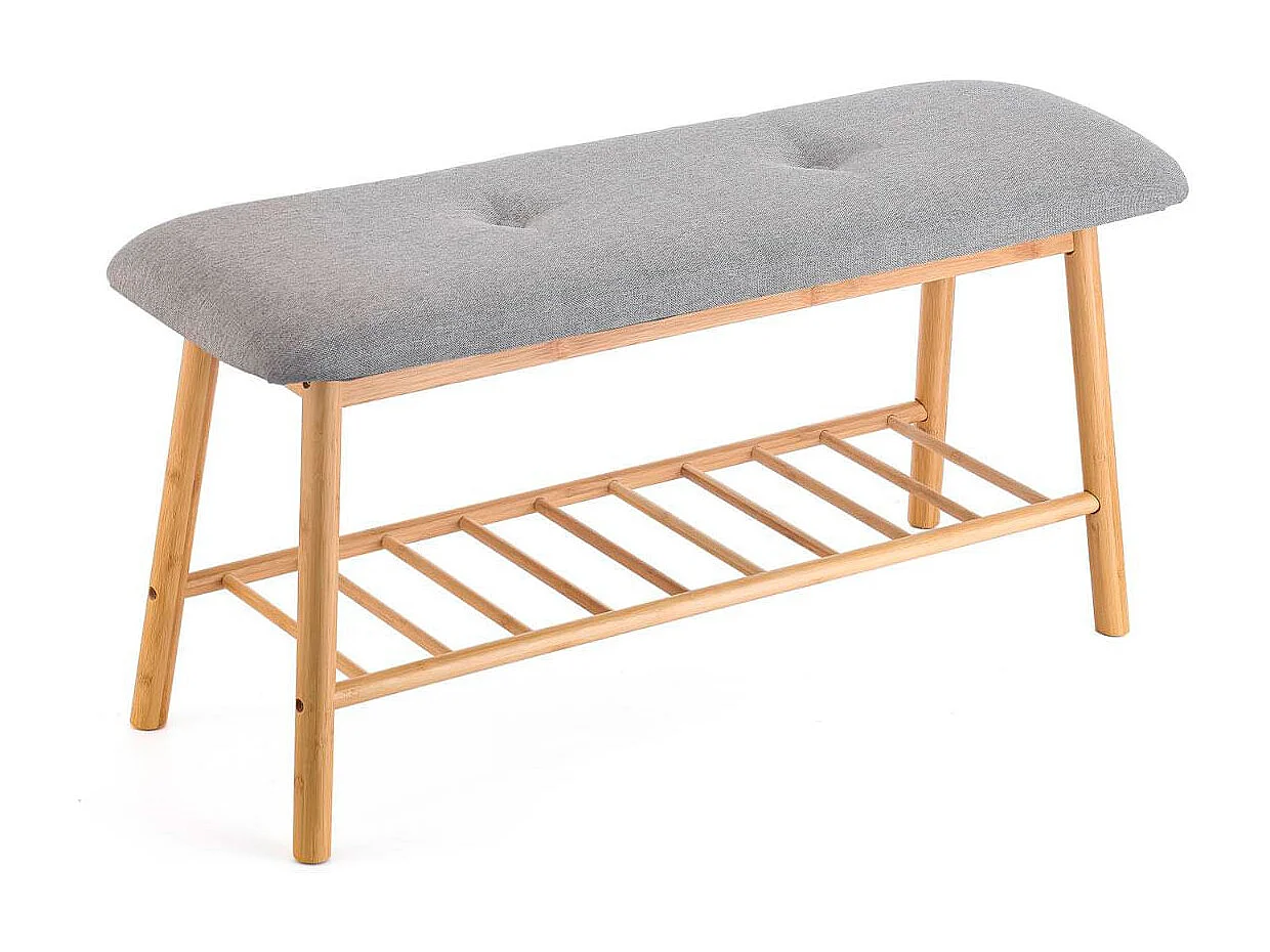 Banco zapatero MOA Vinthera con asiento tapizado gris/natural 45x90x30 cm