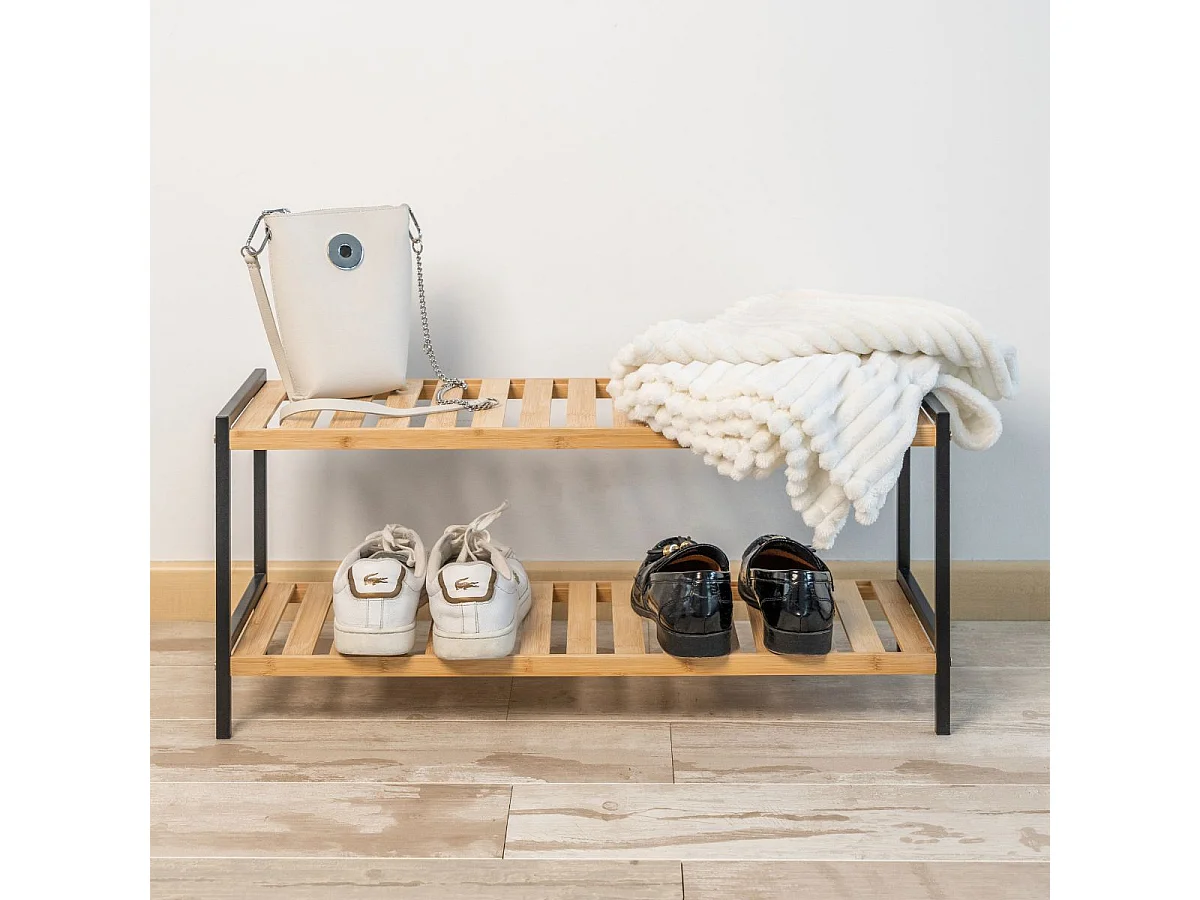Zapatero MOA Vinthera 2 niveles con patas negro/natural 31x69x24,5 cm