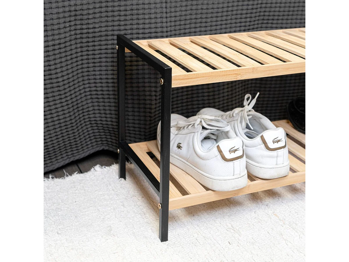 Zapatero MOA Vinthera 2 niveles con patas negro/natural 31x69x24,5 cm