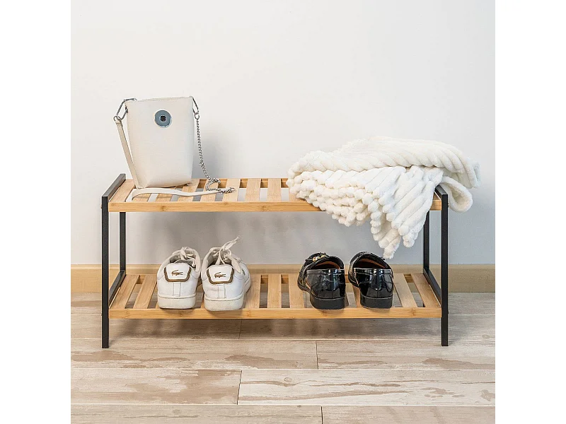 Zapatero MOA Vinthera 2 niveles con patas negro/natural 31x69x24,5 cm