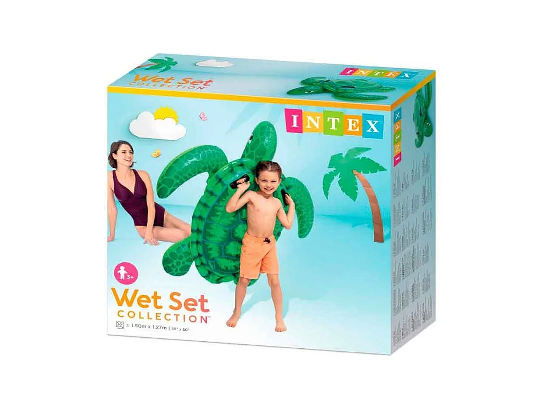 Tortuga hinchable Intex con asas laterales +3A verde 150x127 cm