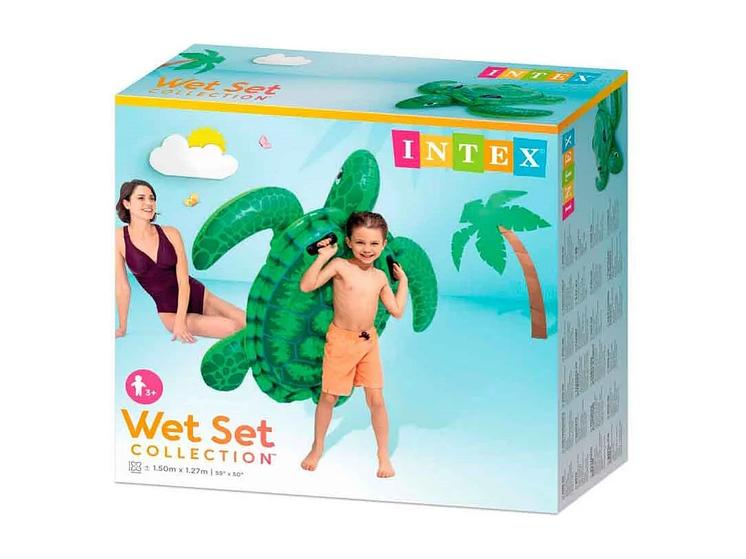 Tortuga hinchable Intex con asas laterales +3A verde 150x127 cm