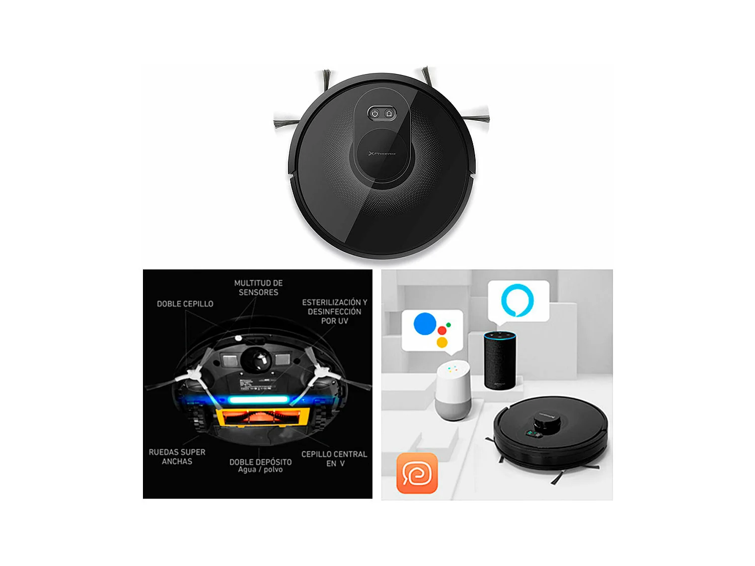 Robot aspirador Laserbot 360 Phoenix 4 en 1 mapeo láser control por App negro