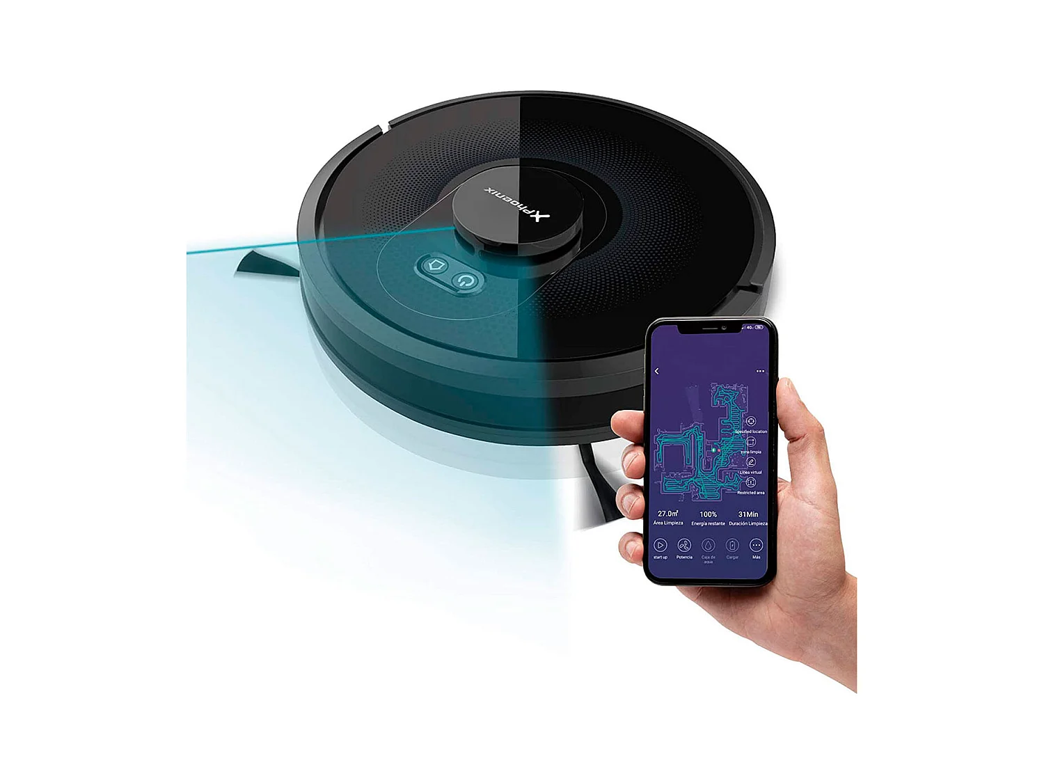 Robot aspirador Laserbot 360 Phoenix 4 en 1 mapeo láser control por App negro