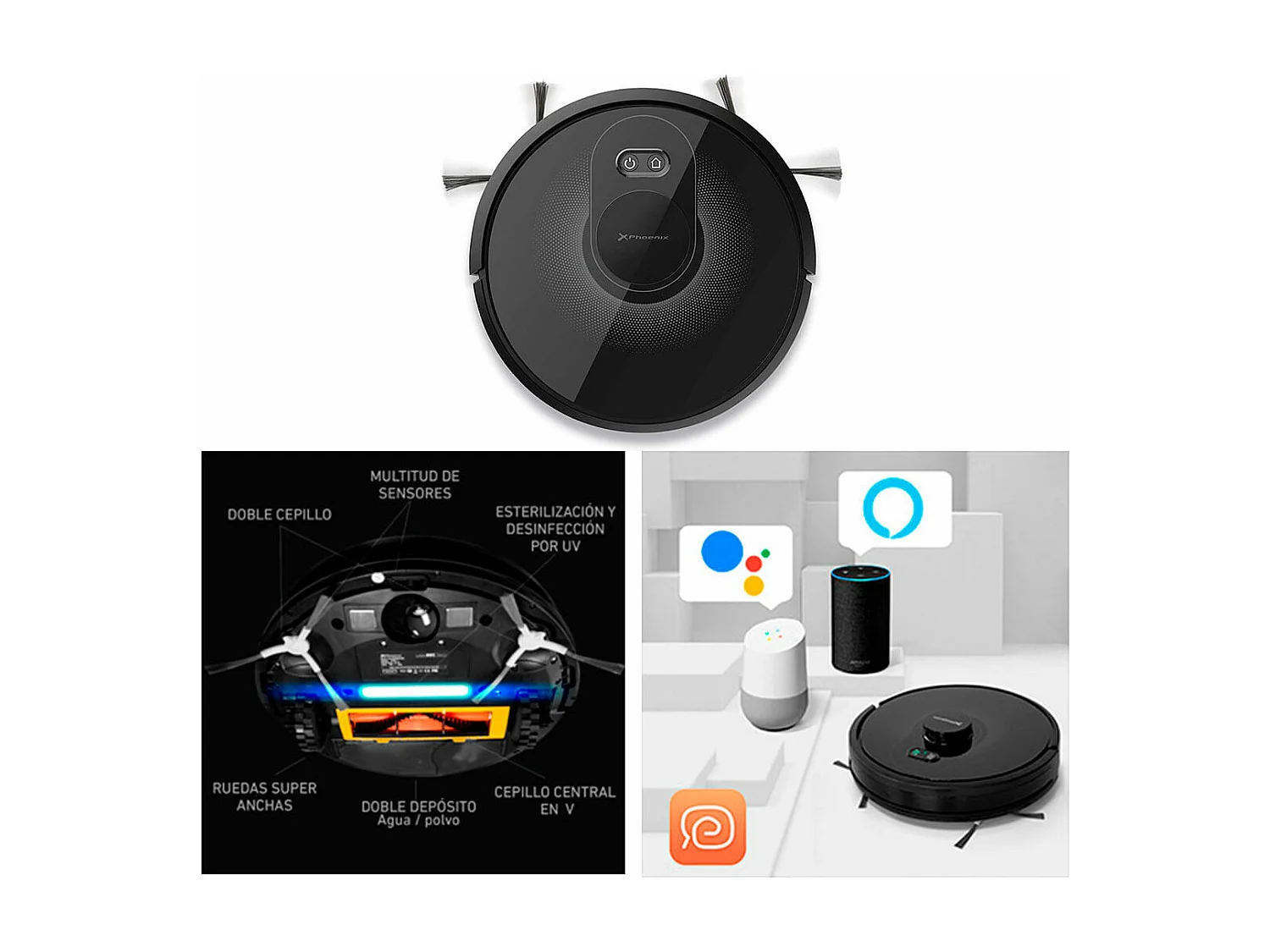 Robot aspirador Laserbot 360 Phoenix 4 en 1 mapeo láser control por App negro