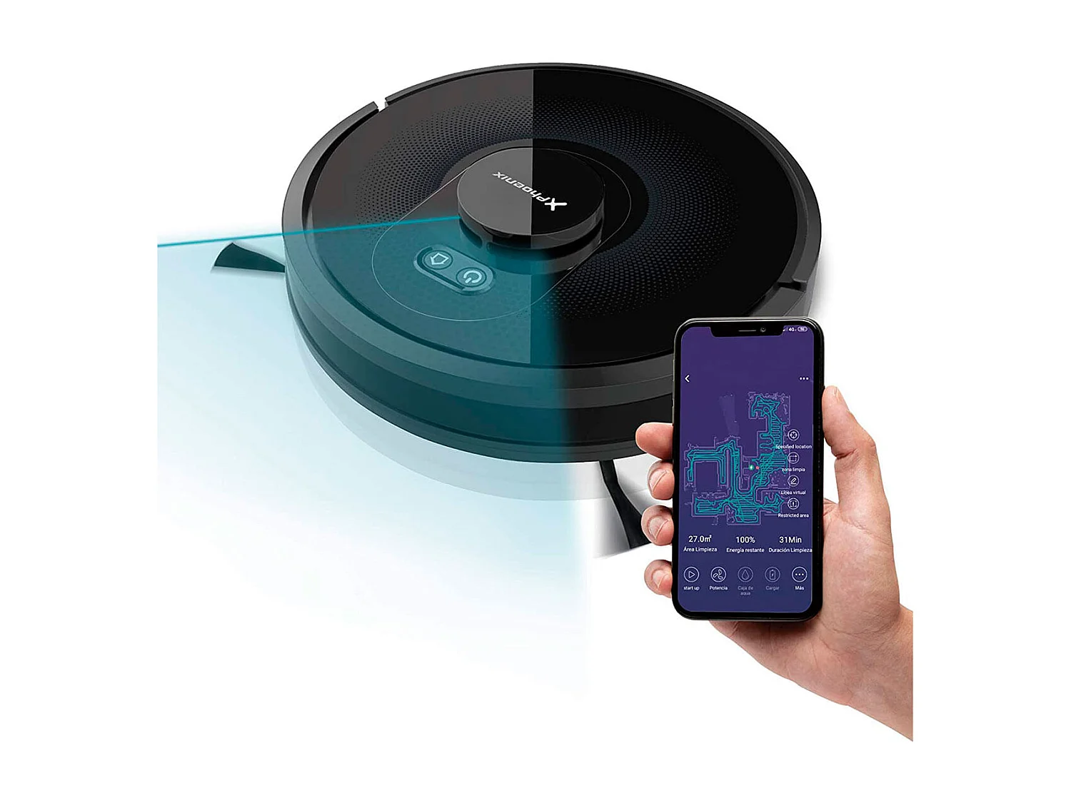 Robot aspirador Laserbot 360 Phoenix 4 en 1 mapeo láser control por App negro