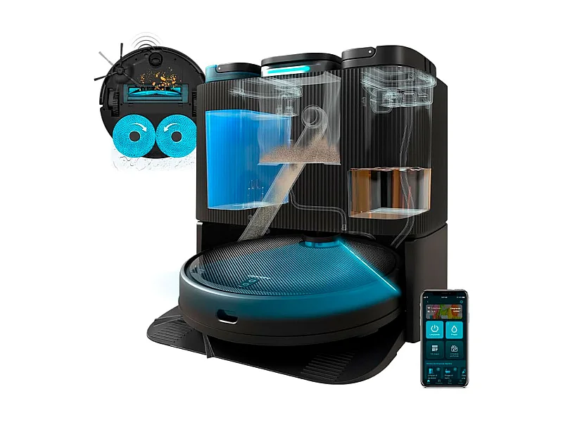 Robot aspirador Cecotec Conga 11090 Spin Revolution Home&Wash 4 en 1 WiFi base inteligente negro