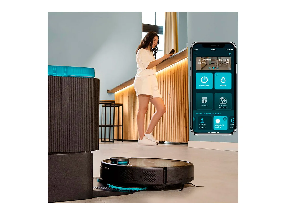 Robot aspirador Cecotec Conga 11090 Spin Revolution Home&Wash 4 en 1 WiFi base inteligente negro
