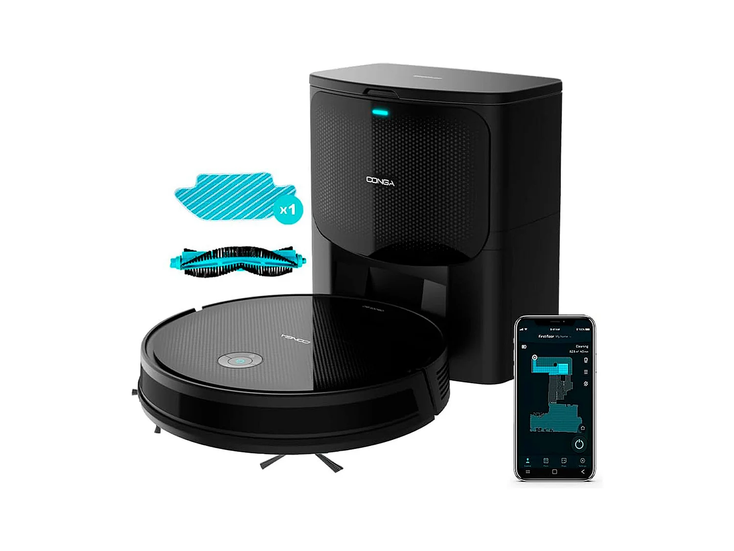 Robot aspirador Cecotec Conga 2499 Ultra Home Advanced 2100Pa 4 en 1 conexión WiFi con accesorios negro