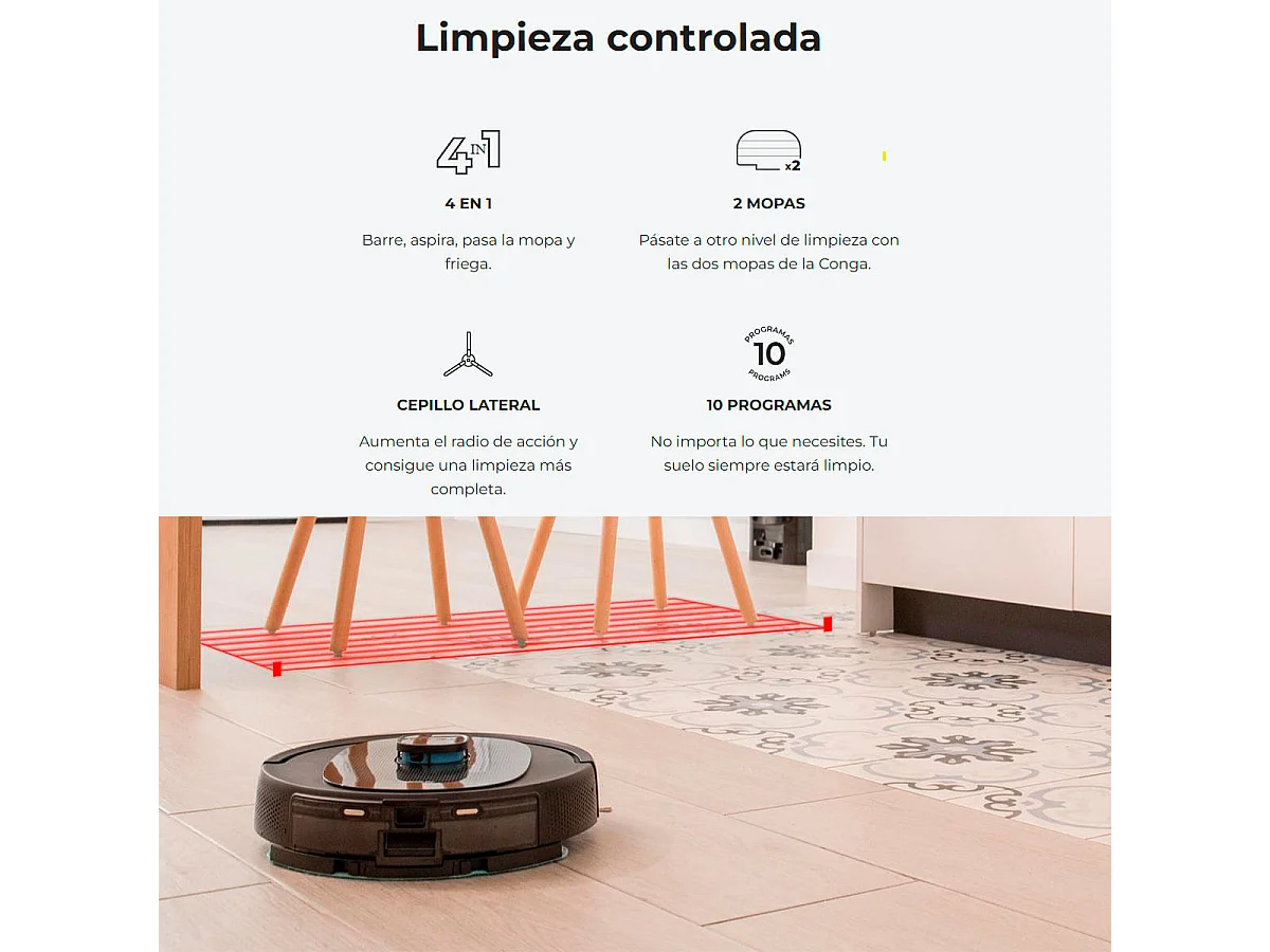 Robot aspirador Cecotec Conga 8290 Immortal Ultra Power Home Genesis 7000Pa 4 en 1 WiFi negro