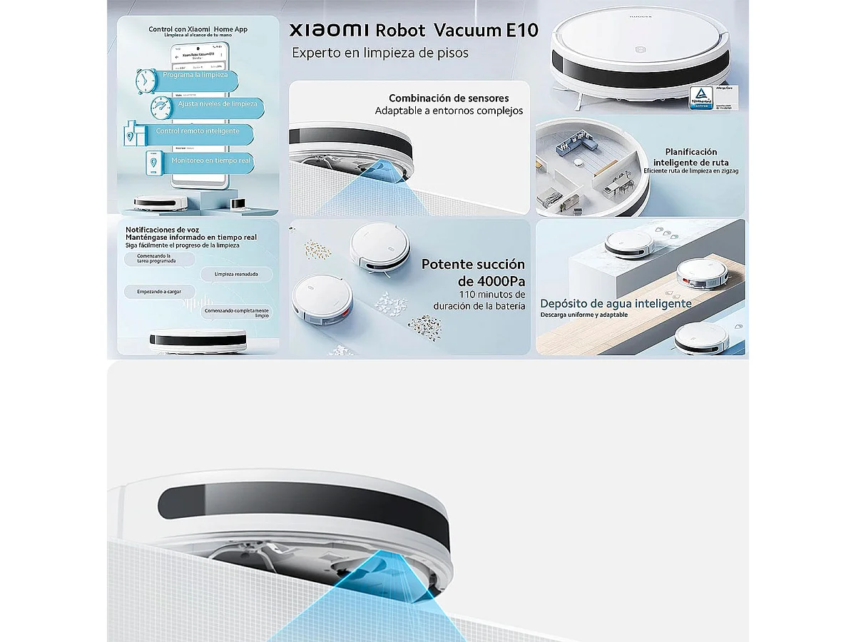 Robot aspirador Xiaomi Robot Vacuum E10 4000Pa 3 en 1 conexión WiFi blanco