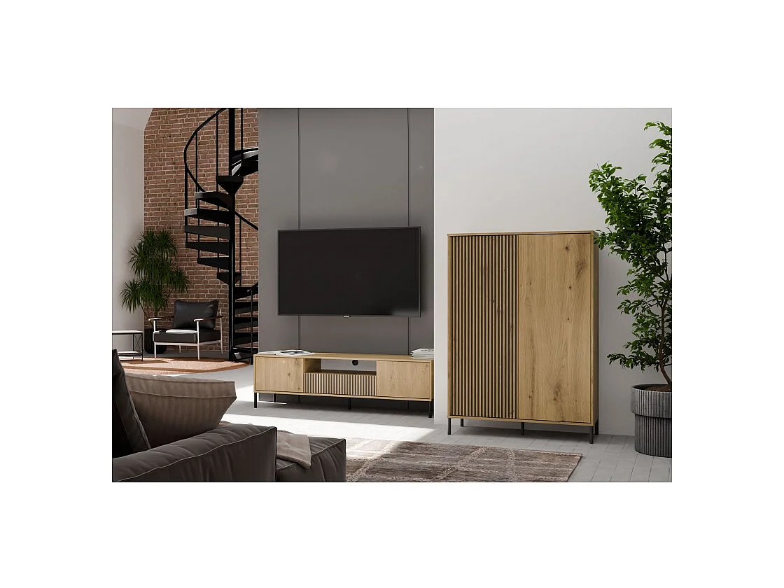 KAMARO - Meuble TV 160cm avec deux portes et un tiroir - chêne artisan
