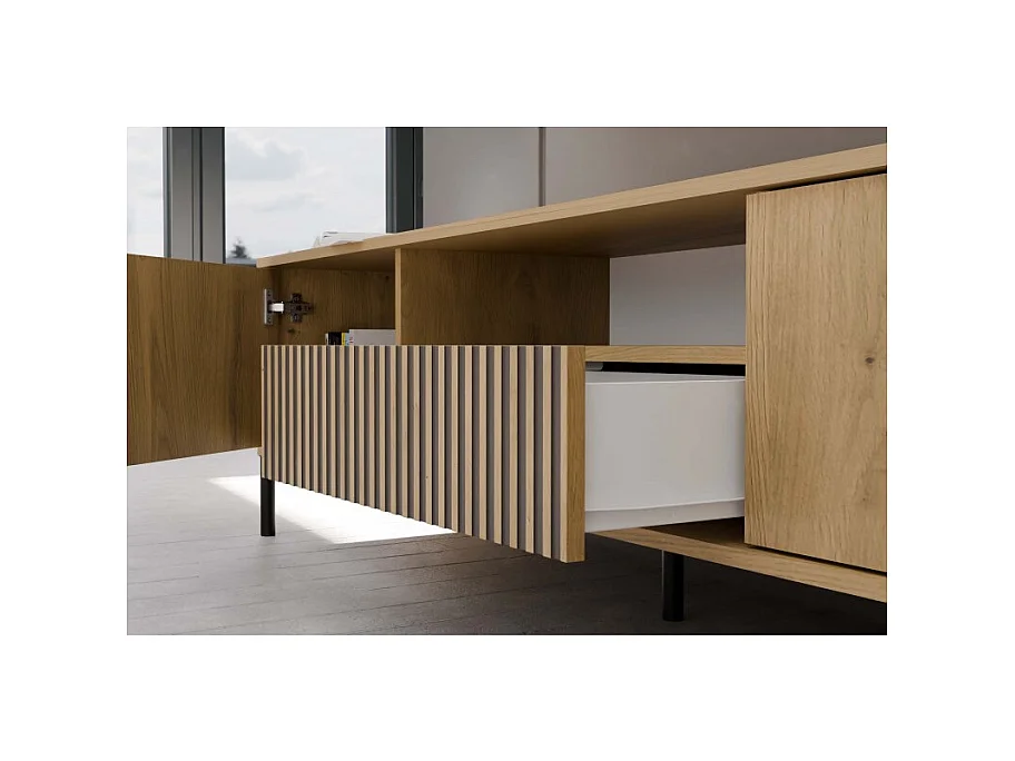 KAMARO - Meuble TV 160cm avec deux portes et un tiroir - chêne artisan