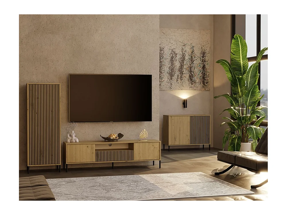 KAMARO - Meuble TV 160cm avec deux portes et un tiroir - chêne artisan