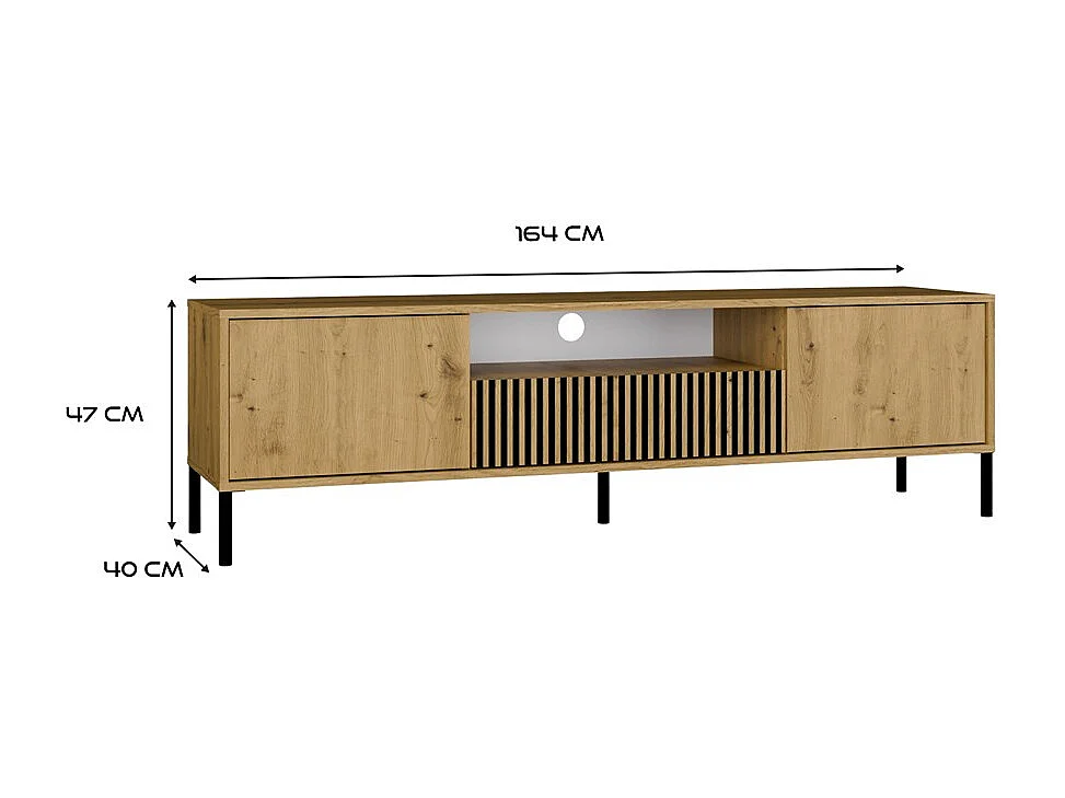 KAMARO – Mueble de TV 160 cm con dos puertas y un cajón – Roble artesanal