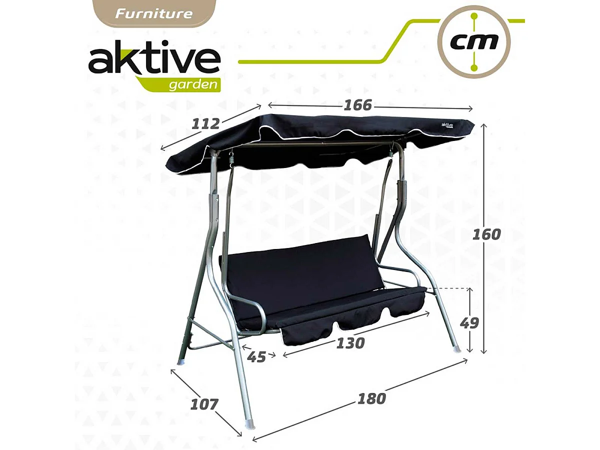 Balancín Aktive Garden con toldo inclinable 3 plazas negro