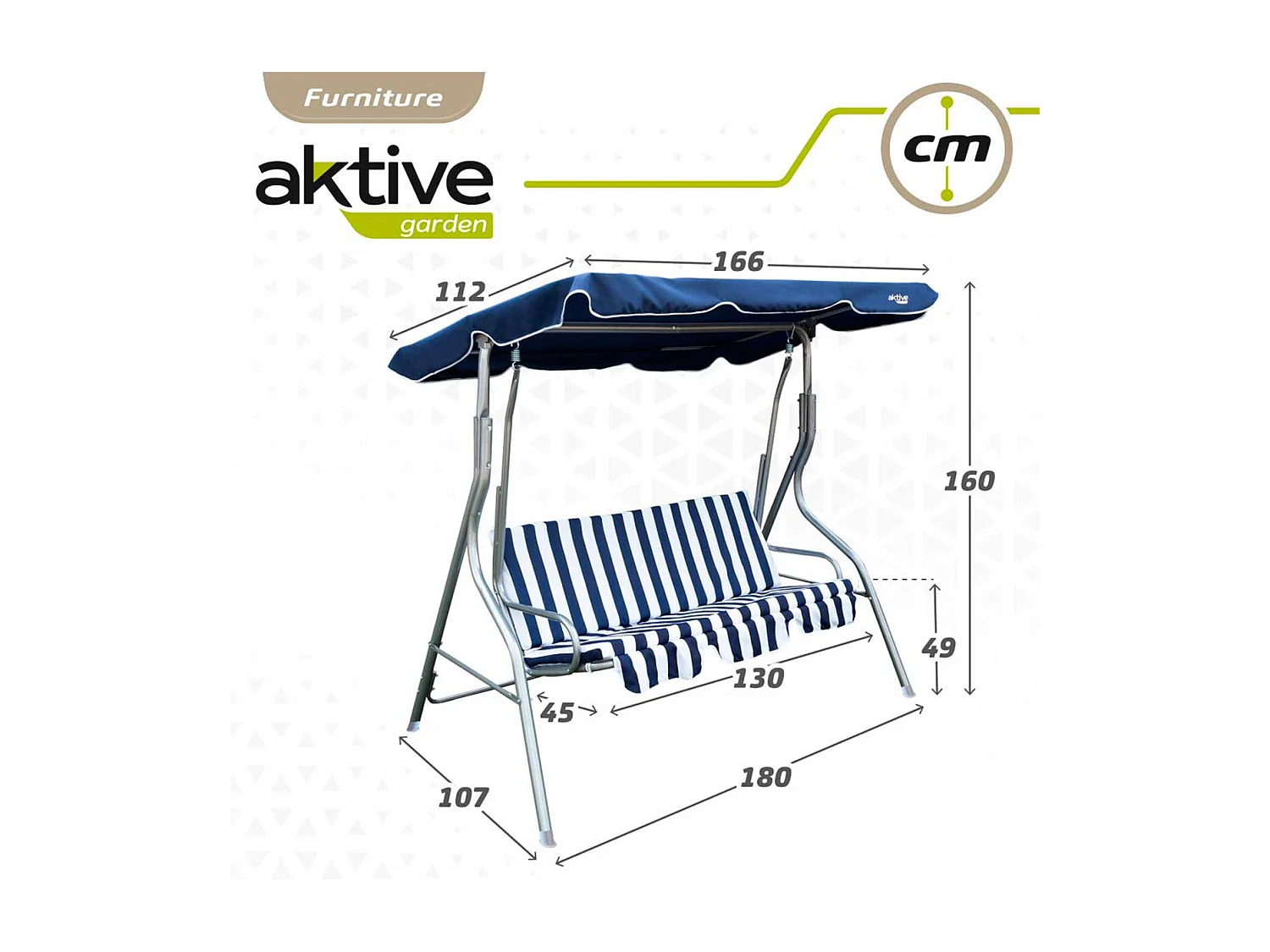 Balancín con toldo Aktive Garden 3 plazas azul/blanco