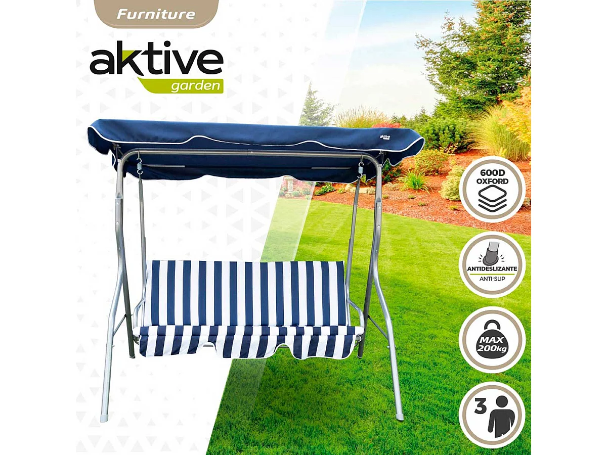 Balancín con toldo Aktive Garden 3 plazas azul/blanco