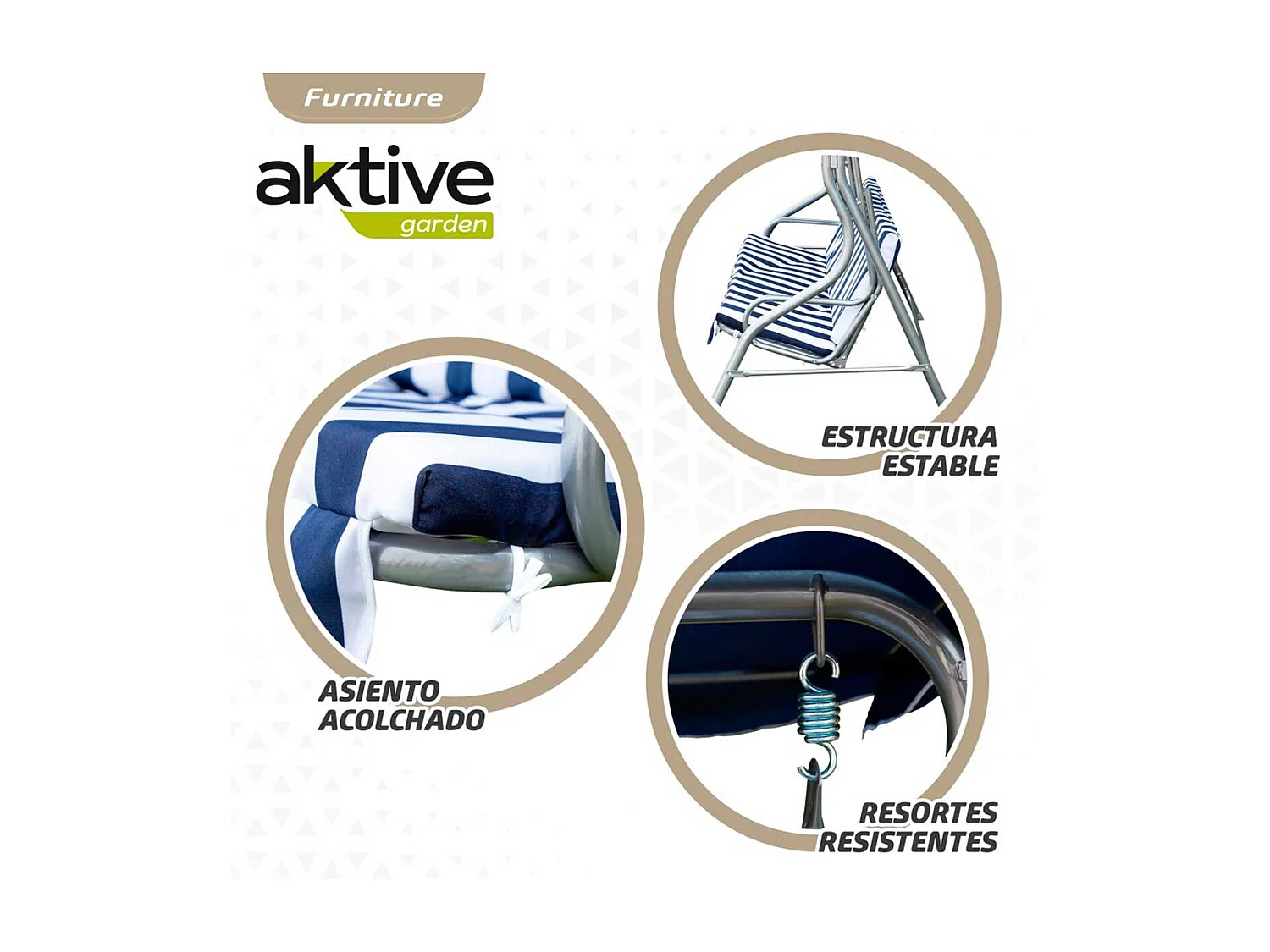 Balancín con toldo Aktive Garden 3 plazas azul/blanco