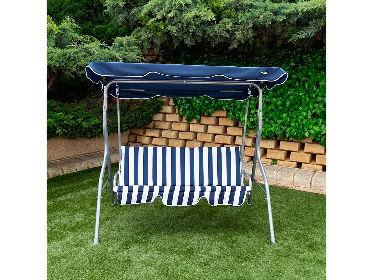 Balancín con toldo Aktive Garden 3 plazas azul/blanco