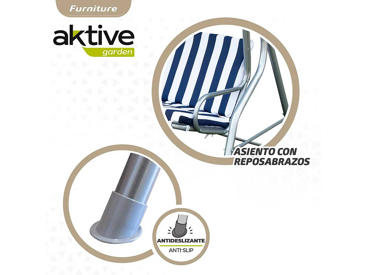 Balancín con toldo Aktive Garden 3 plazas azul/blanco