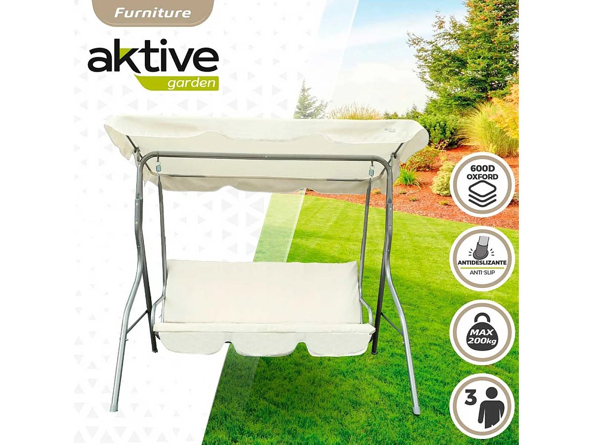 Balancín con toldo Aktive Garden 3 plazas blanco